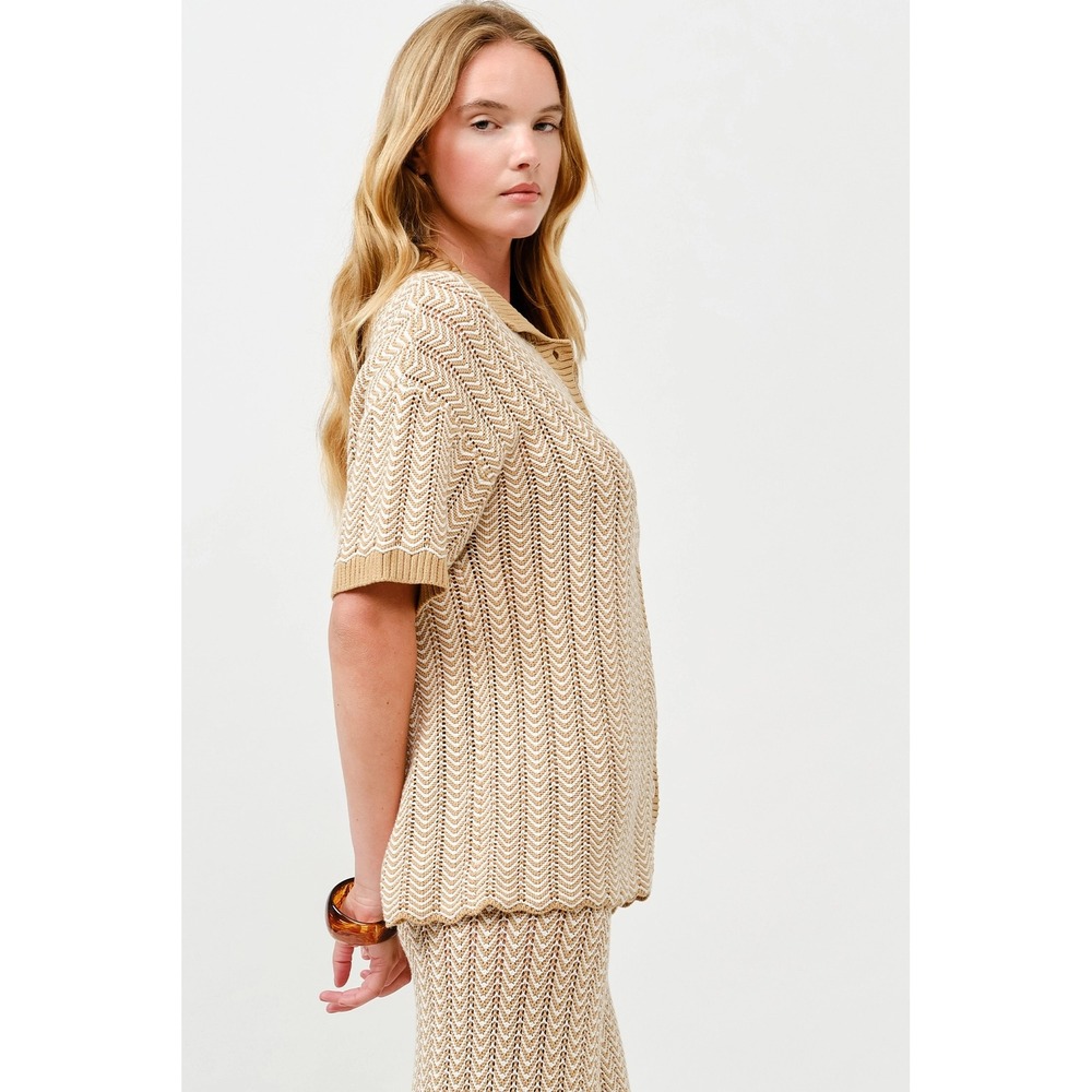 ST257. Chevron Pointelle Knit Shirt & Pants Matching Set - Picture 3 of 11